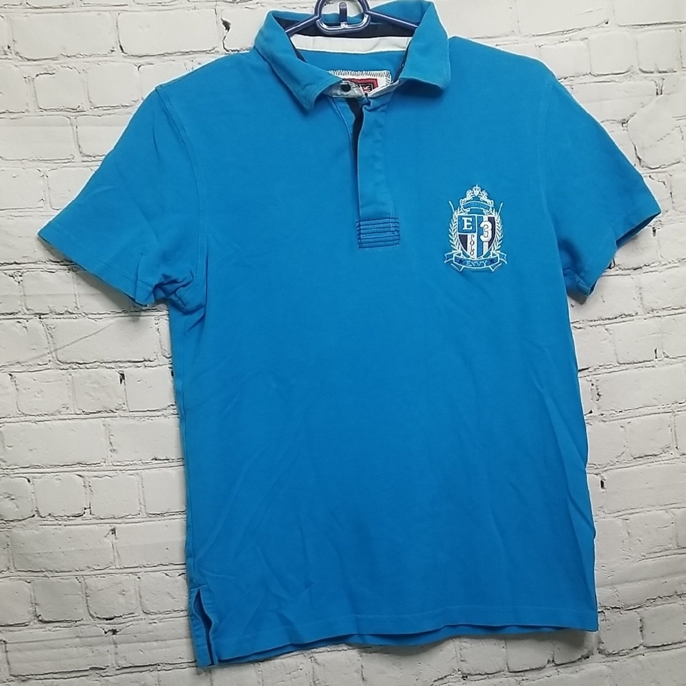 Envy Yachting Mens Blue White Stitch Polo Shirt Size Small EUC